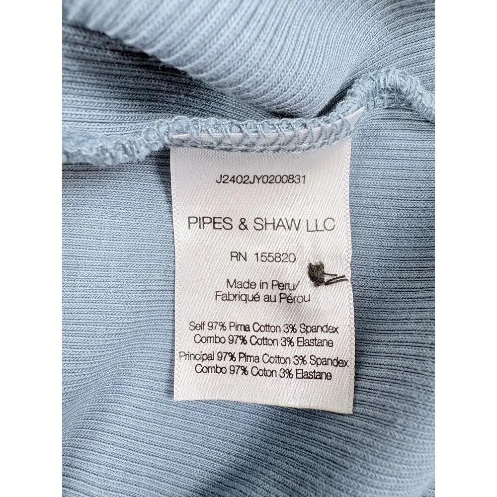 Veronica Beard Dusty Blue Ribbed Cotton Puff Sleeve Quiet Luxuy Capsule Top S - Picture 15 of 15